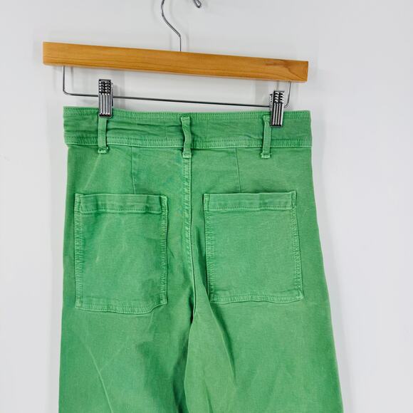 Zara Marine Jeans Green Wide Leg Cropped Denim Pants Raw Hem Women’s Size 4 - Picture 5 of 6